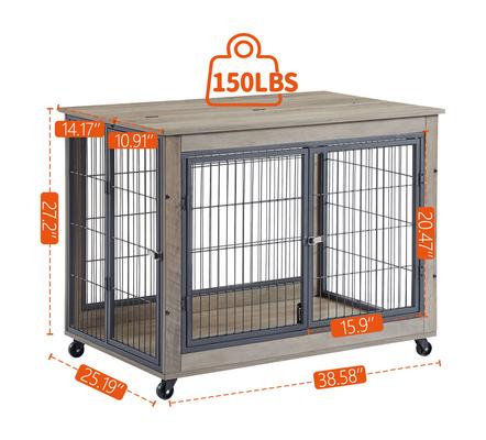 Show full view: Cesicia Wheeled Dog Kennel, Grey, 38.58 x 25.20 x 27.17-in slide 9 of 9