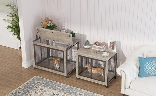 Show full view: Cesicia Wheeled Dog Kennel, Grey, 38.58 x 25.20 x 27.17-in slide 5 of 9