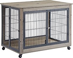 Zeus & Ruta Furntiure Style Side Table Double Door Dog Crate, Gray