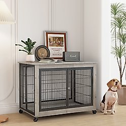 Cesicia Wheeled Dog Kennel, Grey, 38.58 x 25.20 x 27.17-in