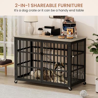 Show full view: Cesicia Furniture-Style Dog Kennel, Grey, 43.30 x 29.90 x 33.50-in slide 7 of 8