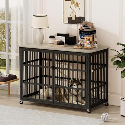 Show full view: Cesicia Furniture-Style Dog Kennel, Grey, 43.30 x 29.90 x 33.50-in slide 6 of 8