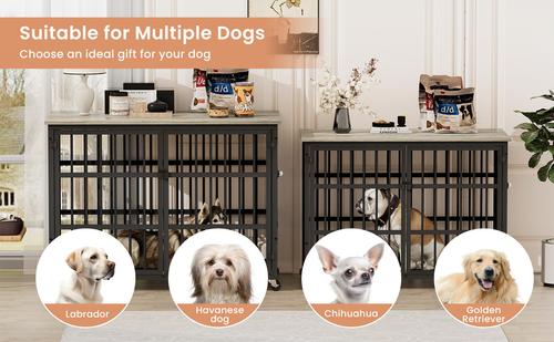 Show full view: Cesicia Furniture-Style Dog Kennel, Grey, 43.30 x 29.90 x 33.50-in slide 4 of 8