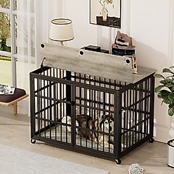 Cesicia Furniture-Style Dog Kennel, Grey, 43.30 x 29.90 x 33.50-in