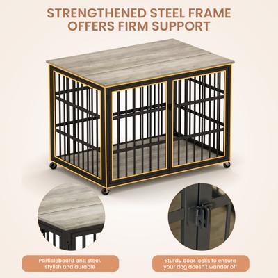 Show full view: Cesicia Furniture-Style Dog Kennel, Grey, 43.30 x 29.90 x 33.50-in slide 2 of 8