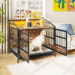Cesicia Wooden Dog Kennel, Black Brown, 34.65 x 24.02 x 31.50-in