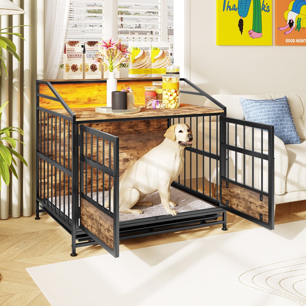 Cesicia Wooden Dog Kennel, Black Brown, 34.65 x 24.02 x 31.50-in