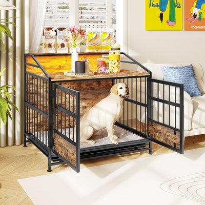 Cesicia Cesicia Wooden Dog Kennel, Black Brown, 34.65 x 24.02 x 31.50-in