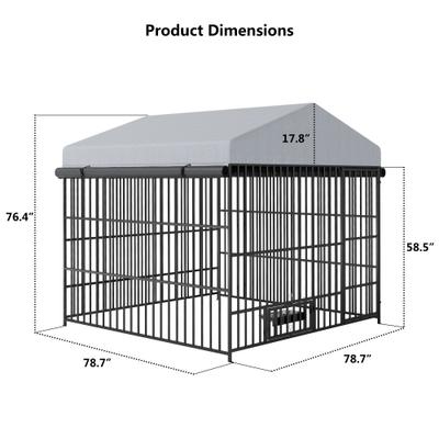Show full view: jansno Outdoor Metal Dog Pen Enclosure with Roof Cover, Black & Gray slide 2 of 2