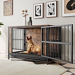 Cesicia Wooden Dog Kennel, Black Brown, 38.90 x 23.78 x 28.07-in