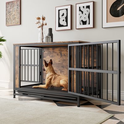 Cesicia Cesicia Wooden Dog Kennel, Black Brown, 38.90 x 23.78 x 28.07-in