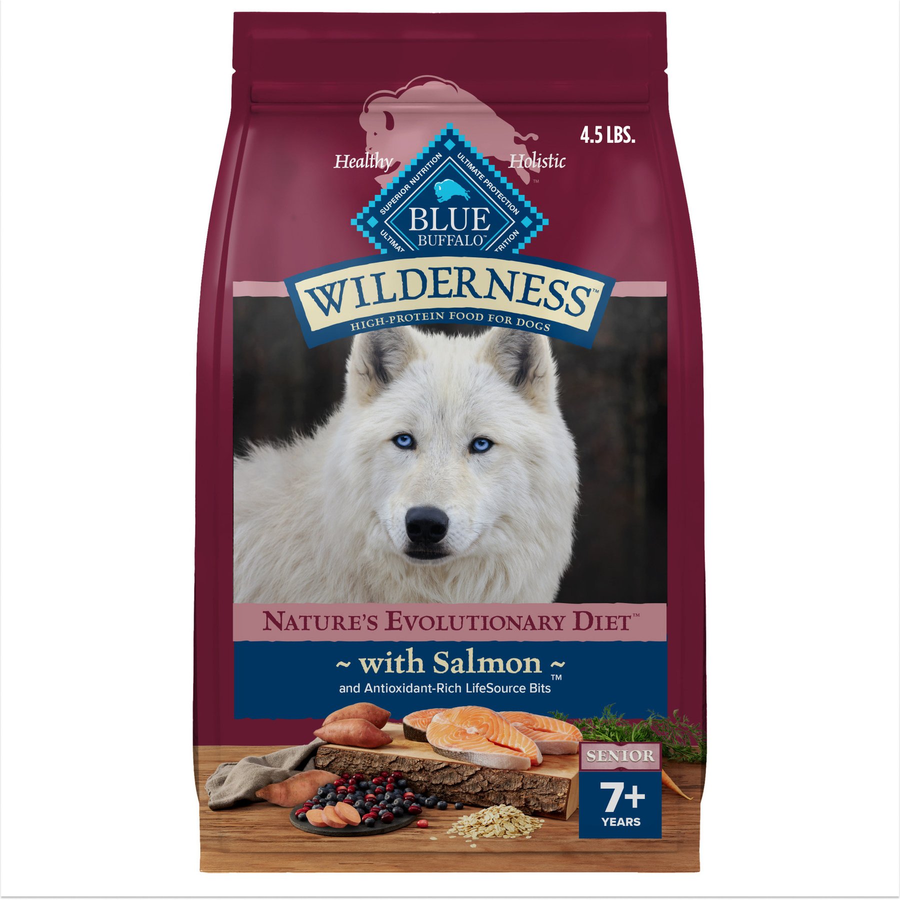 Blue Buffalo Wilderness Senior High-Protein Salmon Recipe Dry Dog Food, 4.5-lb bag