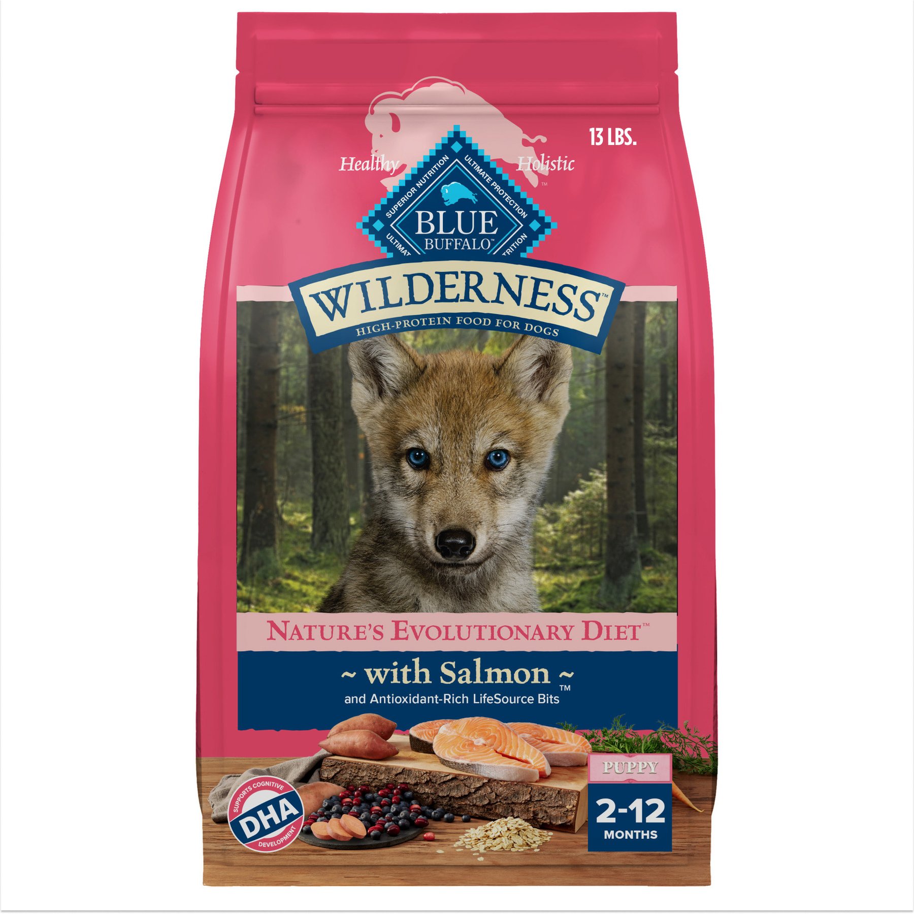 Blue Buffalo Wilderness Puppy High-Protein Salmon Recipe Natural Dry Dog Food, 13-lb bag
