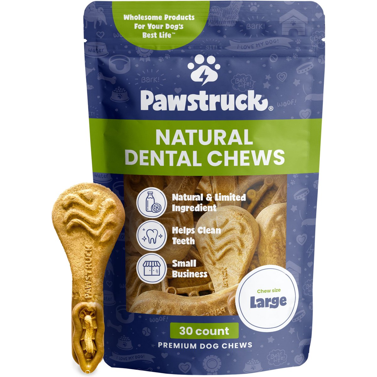Pawstruck Dental Chew Brush Large Dogs Treats, 30 count