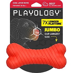 Playology Beef Scented Dual Layer Bone Dog Toy, Jumbo