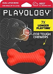 Playology Beef Scented Dual Layer Bone Dog Toy, Small