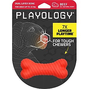 Playology Beef Scented Dual Layer Bone Dog Toy, Small
