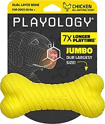 Playology Chicken Scented Dual Layer Bone Dog Toy, Jumbo
