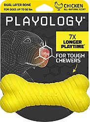 Playology Chicken Scented Dual Layer Bone Dog Toy, Medium