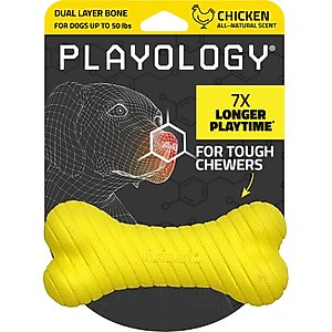 Playology Chicken Scented Dual Layer Bone Dog Toy, Medium
