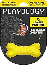 Playology Chicken Scented Dual Layer Bone Dog Toy, Small