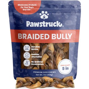 Pawstruck Braided Bully Sticks Dog Treats, 1-lb bag, 5-in