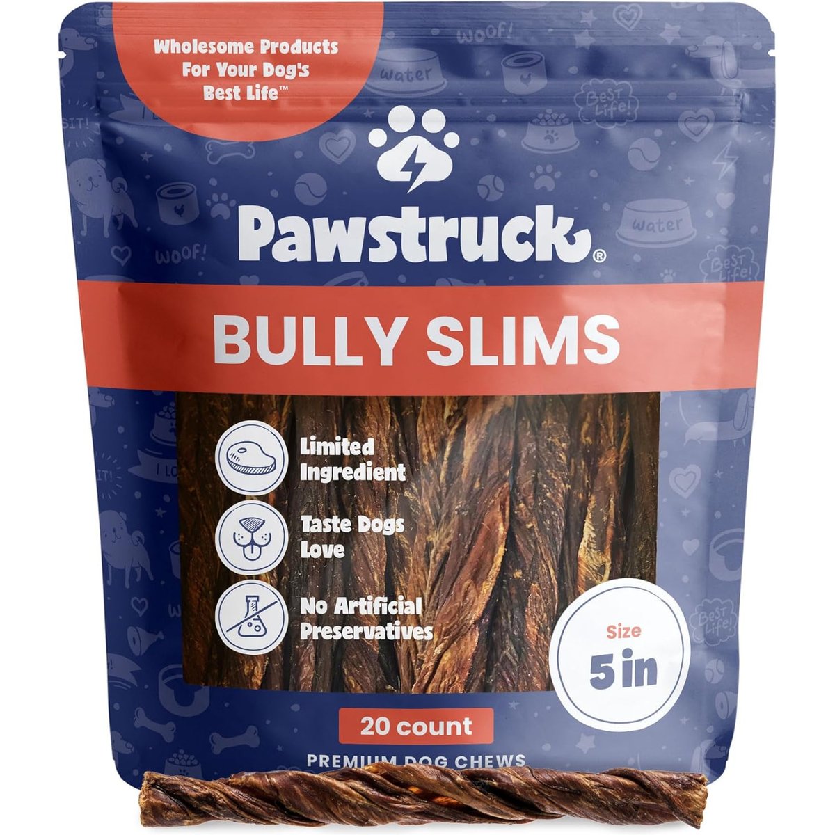 Pawstruck Junior Beef Gullet Bully Sticks Dog Treats, 5-in, 20 count