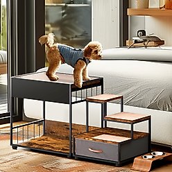 Yafylly Multi-Level Elevated Dog & Cat Bed with Storage, Brown slide 2 of 8