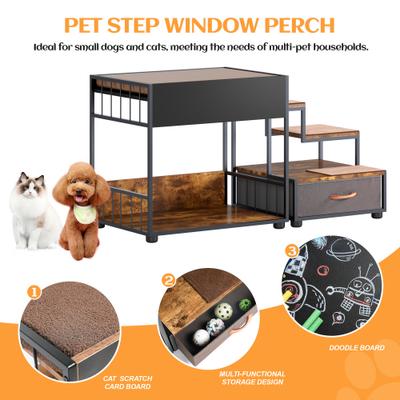 Show full view: Yafylly Multi-Level Elevated Dog & Cat Bed with Storage, Brown slide 8 of 9