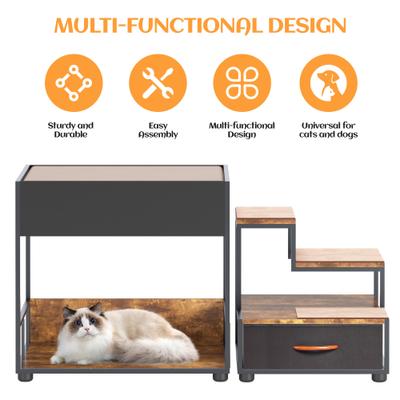 Show full view: Yafylly Multi-Level Elevated Dog & Cat Bed with Storage, Brown slide 7 of 9