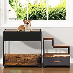 Yafylly Multi-Level Elevated Dog & Cat Bed with Storage, Brown