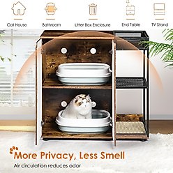 Zeus & Ruta Furniture Cabinet Two Cat Litter Box Enclosure, Rustic Brown slide 2 of 6