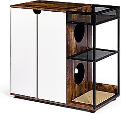 Zeus & Ruta Furniture Cabinet Two Cat Litter Box Enclosure, Rustic Brown
