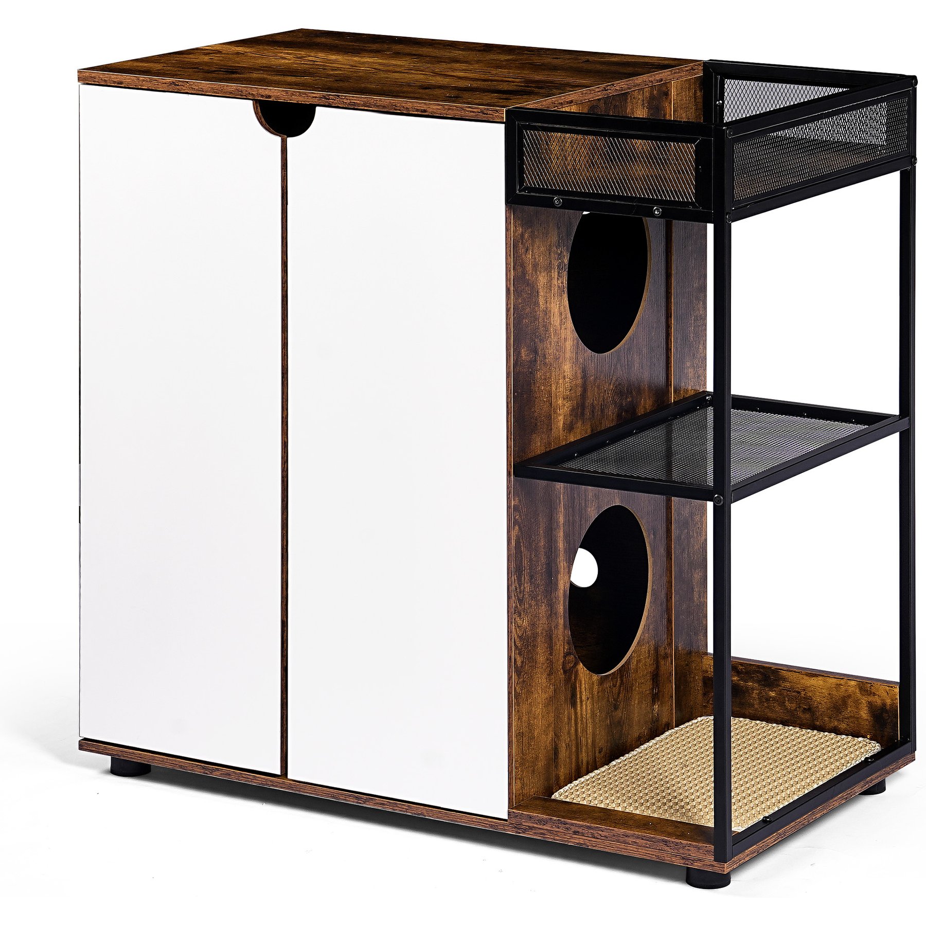 Zeus & Ruta Furniture Cabinet Two Cat Litter Box Enclosure, Rustic Brown