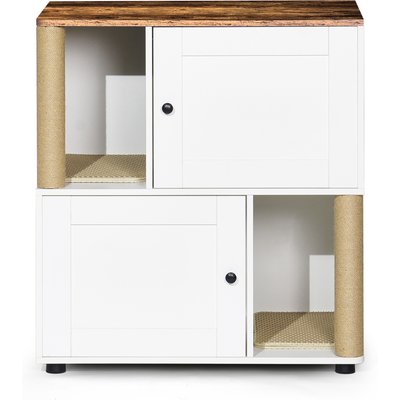 Cesicia Cesicia Cabinet Double Cat Litter Box Enclosure with Shelves, White/Vintage