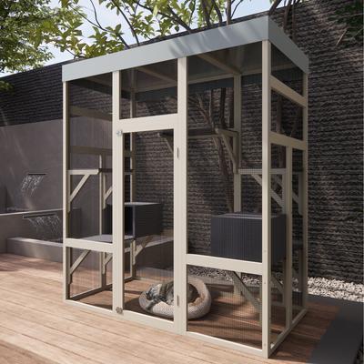 Show full view: Yafylly 62.6-in Wooden Catio Outdoor Cat Pen, Grey slide 4 of 7