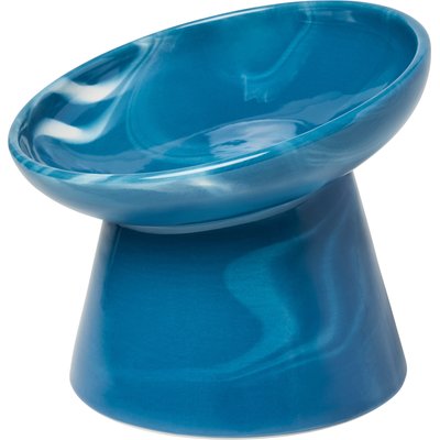 Frisco Frisco Elevated Tilted Cat Bowl, Blue Marble, Small: 2 cup