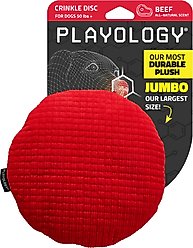 Playology Beef Scented Crinkle Disc Plush Dog Toy, Jumbo