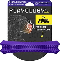 Playology Pork Sausage Scented Dental Chew Stick Dog Toy, Medium