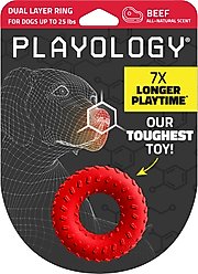 Playology Beef Scented Dual Layer Ring Dog Toy, Small