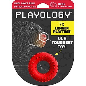 Playology Beef Scented Dual Layer Ring Dog Toy, Small