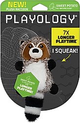 Playology Sweet Potato Scented Racoon Plush Squeaky Dog Toy