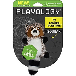 Playology Sweet Potato Scented Racoon Plush Squeaky Dog Toy