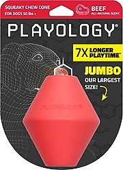 Playology Beef Scented Squeaky Chew Cone Dog Toy, Jumbo