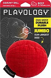 Playology Beef Scented Squeaky Ball Plush Dog Toy, Jumbo