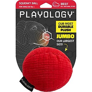 Playology Beef Scented Squeaky Ball Plush Dog Toy, Jumbo