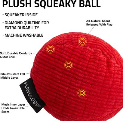 Show full view: Playology Beef Scented Squeaky Ball Plush Dog Toy, Small slide 2 of 7