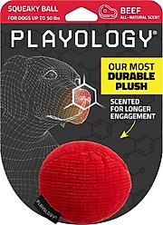 Playology Beef Scented Squeaky Ball Plush Dog Toy, Medium