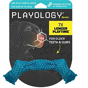 Playology Peanut Butter Scented Dri-Tech Dental Rope Dog Toy, Medium
