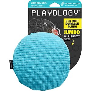 Playology Peanut Butter Scented Crinkle Disc Plush Dog Toy, Jumbo